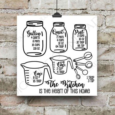Mason Jar Kitchen Measurement Cheatsheet, SVG Vector Clipart, Typography Quote, Print Saying, Cooking Gift for Mom, Conversion Chart - lasting-expressions-vinyl