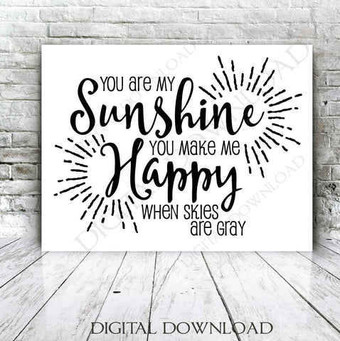 SVG Quote Design, Printable Home Decor, Saying to Print, You Are My Sunshine, Nursery Decor, Silhouette Stencil Design, Vinyl Craft Cricut - lasting-expressions-vinyl