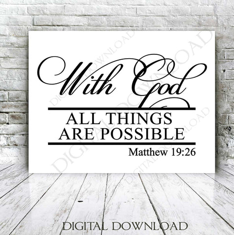With God all things are possible Quote Vector Download - Ready to use Digital File, Vinyl Design Saying, Printable Quote, home art, Spirital - lasting-expressions-vinyl