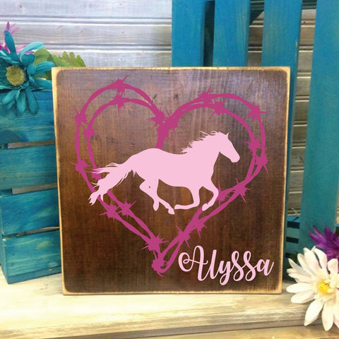Cowgirl Horse Wood Sign with Name - lasting-expressions-vinyl
