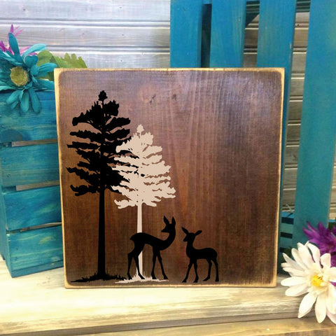 Forest Animals Deer Wood Sign- Primitive Home Decor, Reclaimed Wood, Baby Boy Nursery, Woodland Animals, Wood Cabin Decor, Baby shower gift - lasting-expressions-vinyl