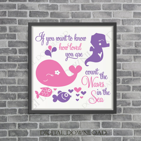 How loved you are, count waves in the sea- SVG Typography Print, Water Animal, Baby Gift, Whale Seahorse Vector, Ocean Animals Nursery Decor - lasting-expressions-vinyl