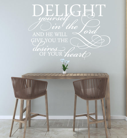 Wall Words Vinyl Decal Sticker, Delight in Lord Quote for Wall - lasting-expressions-vinyl