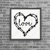 Country Wedding Decor, Love barbed wire heart Clipart Download, Typography Art Print, svg pdf, barbwire clipart, Love Saying, Country Decor - lasting-expressions-vinyl