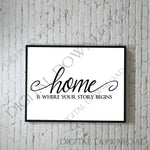 Home is where your story begins Digital Download Quote- Typography Art Print, Home Wall Art, Family Saying, SVG Saying Clipart, Home Quote - lasting-expressions-vinyl