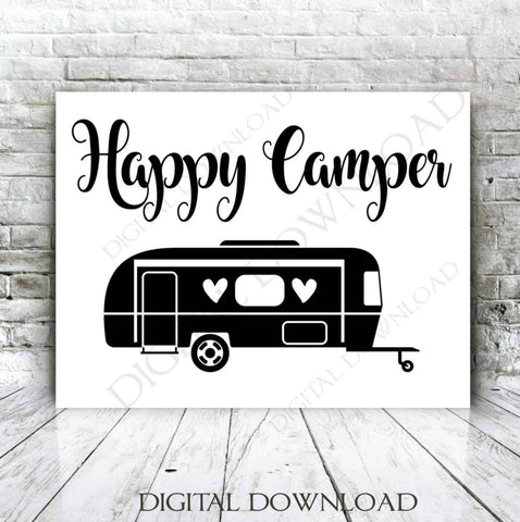SVG Quote Clipart Happy Camper Vector Download- Vinyl Silhouette, jpg png svg pdf, Camping Quote for Shirt, Camping Typography Sign - lasting-expressions-vinyl