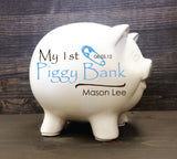 Personalized Piggy Bank for Baby Gift, Name on Ceramic Piggy Bank for Baby, Jumbo Ceramic Piggy Bank, Gift from Godparents for Newborn - lasting-expressions-vinyl