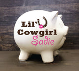 Cowgirl Piggy Bank with Name - lasting-expressions-vinyl