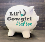 Cowgirl Piggy Bank with Name - lasting-expressions-vinyl