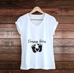 Pregnancy Announcement Shirt - Coming soon Baby footprints, Funny Mom to be Shirt, New Parents, Kids Saying, Gift for her, Custom Shirts - lasting-expressions-vinyl