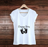 Pregnancy Announcement Shirt - Coming soon Baby footprints, Funny Mom to be Shirt, New Parents, Kids Saying, Gift for her, Custom Shirts - lasting-expressions-vinyl