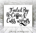Coffee and Cuss Words Quote Vector Digital Download - SVG AI PDF Design, Printable Quotes, home typography art, Tshirt Designs Silhouette - lasting-expressions-vinyl