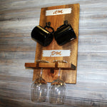Coffee Mug Wine Glass Holder AM PM Wood Shelf - lasting-expressions-vinyl