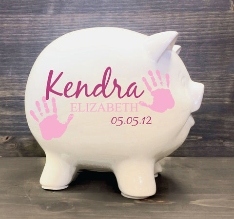 Piggy Bank with Name for Baby Gift, Baptism Gift from Grandparents, Custom Name Decal Newborn Baby Gift, Niece Nephew Birthday Gift - lasting-expressions-vinyl