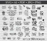 SVG Design Quote Set, Vinyl Design Artwork Set, 50 Vector Designs for Die-Cut, Printable Silhouette Stencil  Craft Quotes, Cricut Cut Files - lasting-expressions-vinyl