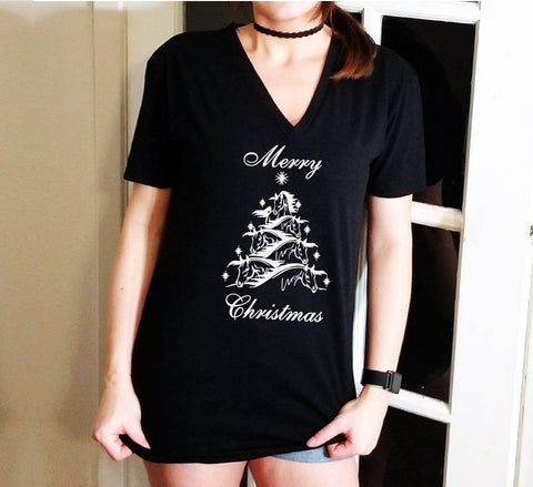 Christmas Tree Horses Shirt, Custom Shirts, Holiday Gift for Her, Horse Quote, Snowflake Design, Personalized Gift, Christmas Sweater Horse - lasting-expressions-vinyl