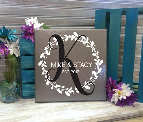 Monogram Sign, Custom Last Name Sign, Personalized Gifts, Wood Home decor, Wreathe Design, Anniversary Gift for Couple, Wedding Centerpiece - lasting-expressions-vinyl