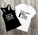 His and Her Shirts, Running on Coffee Beer, Gift New Parents, Gift for Couple, Beer Shirt for Him, Gift for Husband, Cupcakes Coffee Shirt - lasting-expressions-vinyl