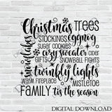 Merry Christmas Words, Holiday Stencil Clipart, SVG Clipart Quotes, Holiday Home Decor, Typography Print, Cricut Silhouette File to download - lasting-expressions-vinyl