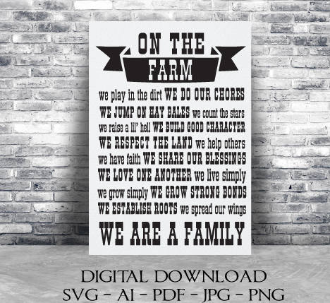 On the farm, Farm Rules, We are a family, Clipart Vector Download, Printable Quote, DIY home decor, ai svg pdf, Farm Family Quote, Stencil - lasting-expressions-vinyl