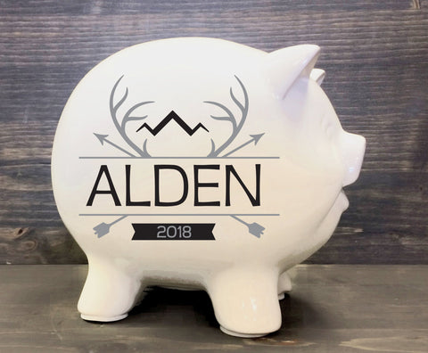 Baby Gift Personalized Piggy Bank, Forrest Animal Woodland Nursery - lasting-expressions-vinyl
