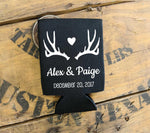 Wedding Can Coolers, Deer Antler Heart, Personalized Wedding Favors with Names, Foam Can Holder, Anniversary Party Supplies, Wedding Guest - lasting-expressions-vinyl
