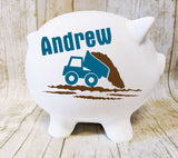 Boys Piggy Bank Dump Truck Nursery Decor, Personalized Piggy Bank - lasting-expressions-vinyl