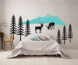 Mountain Deer Wall Art Sticker Decal, Vinyl Wall Decal Scenery, Woodland Nursery Baby Bedroom Wall Decor, Cabin Mountain Rustic Decor Sign - lasting-expressions-vinyl