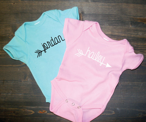 Name Baby Shirt Custom Arrow, Infant Bodysuit Newborn One Piece, Baby Shower Gift, Infant Photography, Newborn Photo Shoot Outfit Baby Shirt - lasting-expressions-vinyl