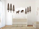 Mountain Deer Wall Art Sticker Decal, Vinyl Wall Decal Scenery, Woodland Nursery Baby Bedroom Wall Decor, Cabin Mountain Rustic Decor Sign - lasting-expressions-vinyl