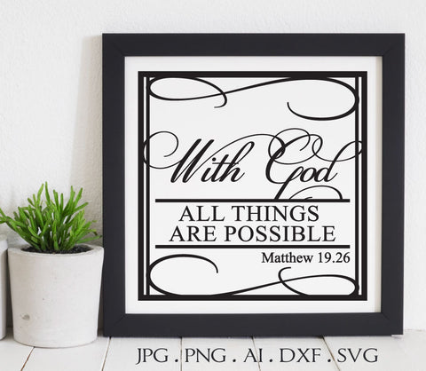 God Digital Vector Clipart Quote, Printable Home Decor Poster, Religious Sayings to Print, God All Things Possible, Motivational Quote DXF - lasting-expressions-vinyl