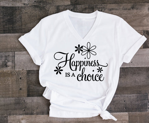 Happiness Quote Unisex Graphic Tee, Custom Saying on Shirt, Inspirational Gift for Friend, Happiness is a choose Quote, Women's Black Tank - lasting-expressions-vinyl