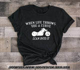 Motorcycle Saying on Shirt, Men's Birthday Gift for Husband, Motorcycle Hoodie Design, Life Throws Curve Lean Into It, Men's Biker Clothes - lasting-expressions-vinyl