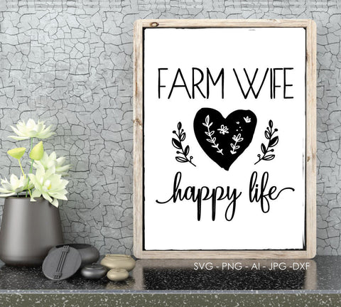 Digital Quote Vinyl Design Artwork, SVG Saying Vector Craft Tile, Farm Wife Happy Life Saying to Print, Farmhouse Home Decor Wall Art Sign - lasting-expressions-vinyl