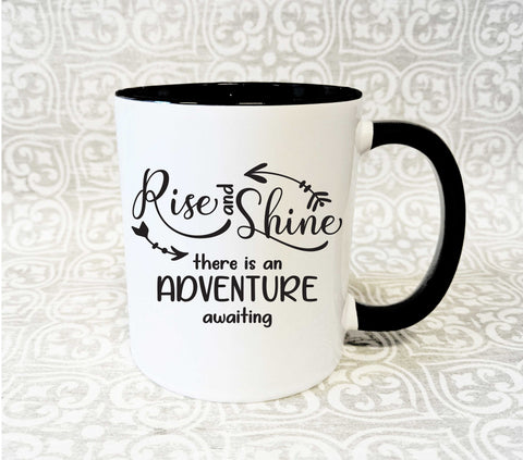 Rise and Shine Adventure Awaiting Coffee Cup - lasting-expressions-vinyl
