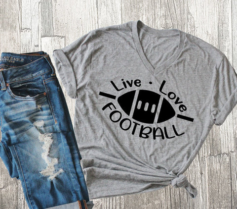 Live Love Football Graphic Tshirt, Women's Football Vneck Shirt, Football Mom Hoodie, Racerback Football Quote Tank, Unisex Football Hoodie - lasting-expressions-vinyl