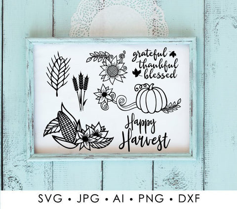 Fall SVG Clipart Quote Bundle, Pumpkin Vector Clipart for Cricut Vinyl, SVG Sayings to Print, Grateful Thankful Blessed, Hand Drawn Clipart - lasting-expressions-vinyl