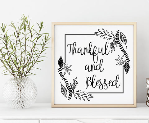 Thankful Blessed SVG Clipart Quotes, Cricut Craft Designs, Floral Border Vector Clipart, Printable Home Decor Seasonal, Fall Wall Decor SIgn - lasting-expressions-vinyl