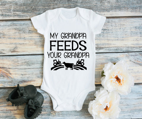 My Grandpa Feeds your Grandpa Farmer Baby Shirt, Newborn Baby Gift from Grandpa, Grandson Birthday Gift, Christmas Pregnancy Announcement - lasting-expressions-vinyl