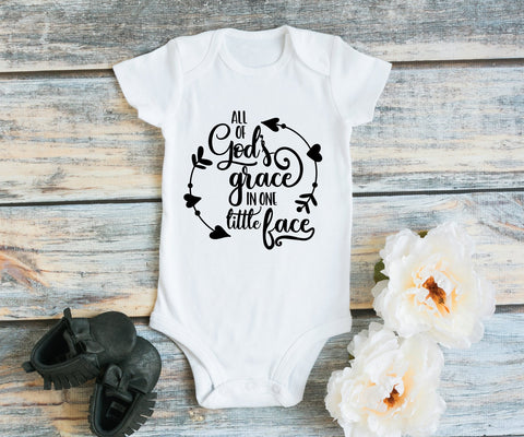 God Quote on Infant Shirt, Baby One Piece Jumper Gift, All of God's Grace One Little Face, Infant Jumper One Piece Outfit, Baby Baptism Gift - lasting-expressions-vinyl