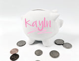 Mini Piggy Bank with Name, White Ceramic Piggy Bank Baby Gift, Personalized Baby Gift Baptism, Small Newborn Baby Keepsake Customized Gift - lasting-expressions-vinyl