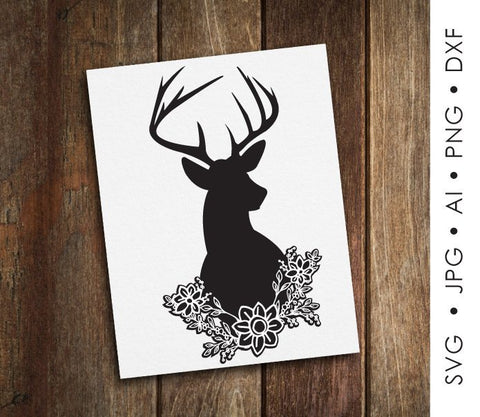 Floral SVG Deer Antler Silhouette, SVG Clipart Floral Design, Flower Woodland Animal Clipart, Baby Girl Nursery Printable Art, Deer Flower - lasting-expressions-vinyl