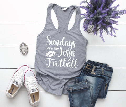 Sundays are for Jesus and Football Tshirt, Women's Football Vneck Shirt, Football Mom Unisex Hoodie, Girls Racerback Tank Football Saying - lasting-expressions-vinyl
