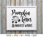 Pumpkin Quote SVG Vinyl Design, Pumpkin Kisses and Harvest Wishes Printable, Kids Fall Shirt Design, Pumpkin Clipart Saying for Cricut Craft - lasting-expressions-vinyl