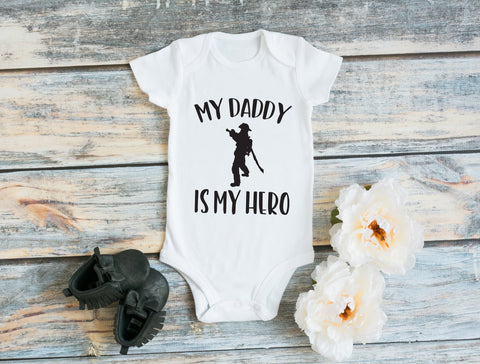 Dad Hero Kids Shirt, My Dad's My Hero Baby Bodysuit, Dad Birthday Baby Outfit, Dad Birthday, Firefighter Support Shirt, Fireman Daddy Shirt - lasting-expressions-vinyl