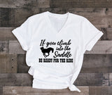 Horse Shirt with Saying, Climb in Saddle Get Ready for Ride Quote Shirt, Women's Graphic Tee, Bucking Horse Hoodie, Women's Western Clothing - lasting-expressions-vinyl