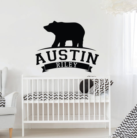 Bear Vinyl Wall Art Sticker with Name - lasting-expressions-vinyl