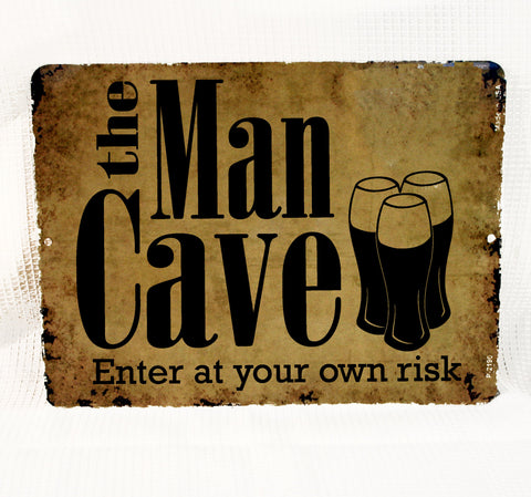 Metal Man Cave Beer Sign, Father's Day Gift for Dad, Basement Bar Enter Sign, Husband Birthday Gift for Him, The Man Cave Rustic Metal Sign - lasting-expressions-vinyl