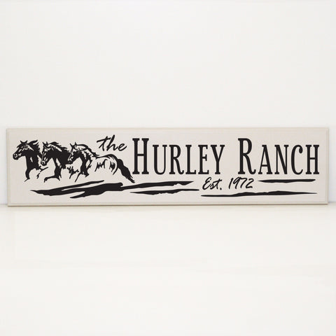 Ranch Name Wood Horse Sign, Personalized Rustic Home Decor Wall Plaque, Wood Welcome Sign with Running Horses, Birthday Gift for Parents - lasting-expressions-vinyl