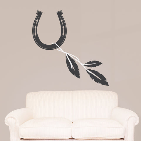 Horse shoe and feather design Vinyl Wall Decal - lasting-expressions-vinyl